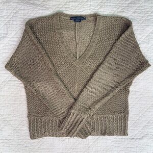 Ralph Lauren Women's Beige Linen Knit V-Neck Sweater